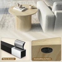 HOMCOM Mesa de Centro Redonda con Base de Columna con Listones para Sala de Estar Dormitorio Ø60x40 cm Natural(m-6)