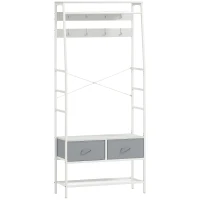 HOMCOM Cuier pentru pantofi cu spațiu pentru pantofi, cârlige, sertare, bară și raft pentru intrare, hol, living 80x30x180,5 cm Alb(m-1)
