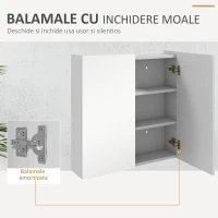 kleankin Dulap cu Oglindă pentru Baie cu 2 Uși Soft Close, 60x15x60 cm, Rafturi Reglabile, Dulap Suspendat Spațiu Economic, Alb Lucios(m-7)