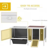 PawHut Klatka dla królików z drewna z wybiegiem, rampą, 3 wejściami, wysuwaną tacą, 105 x 57,5 x 51,5 cm Szary(m-7)