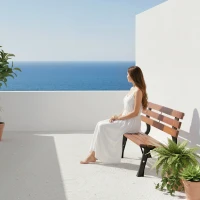 Outsunny Banc de jardin extérieur 2 places en aluminium et lattes de bois, dim. 120L x 57l x 70H cm(m-7)