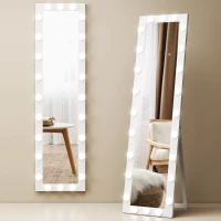 HOMCOM Pełnowymiarowe lustro 150x40 cm LED z 24 żarówkami, 3 kolory światła, stojące lub oparte, białe(m-11)