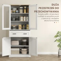HOMCOM kredens kuchenny z 2 szafkami, drzwiami z akrylowego szkła, regulowaną półką i szufladą. Szafka do kuchni, salonu, jadalni, kremowobiała, 76 x 40 x 182,5 cm(m-5)