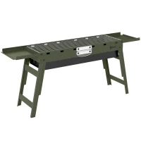 Outsunny Portable BBQ Grill, Foldable Charcoal Grill for Camping and Picnics with 2 Side Shelves and Handle, Green(m-1)
