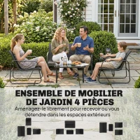 Outsunny Salon de jardin 4 pièces avec canapé, fauteuils et table basse, gris foncé et noir(m-4)