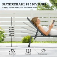 Outsunny Set 2 Șezlonguri Reglabile în 5 Poziții cu Măsuță Laterală și 2 Roți, din Metal și Poliester, Gri(m-5)
