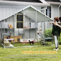 PawHut Jaula Grande para Gatos Exterior con 2 Casitas 7 Plataformas para Saltar Cubierta Impermeable y Anti-UV 240x193x195 cm(m-6)