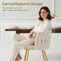 HOMCOM Velvet-Feel Dining Chairs Set of 2, Modern Upholstered Kitchen Chairs with Woven Backrest and Armrests, Metal Legs and Padded Seat for Dining Room, Bedroom, Living Room, Cream(m-5)