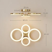 HOMCOM LED Ceiling Light, Modern 4 Rings Ceiling Lamp with Wall Switch Control, 40W 4350lm Flush Mount Ceiling Light with 3500K/4500K/6000K Colour Temperatures for Living Room, Bedroom, Gold Tone(m-3)