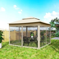 Outsunny 3 x 3(m) Pop Up Gazebo, Double-roof Garden Tent with Netting and Carry Bag, Party Event Shelter for Outdoor Patio, Cream White(m-9)
