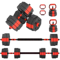 SPORTNOW 6-in-1 Fitness-Gewichtsset 30 kg, umwandelbar in Kettlebell, 2 Kurzhanteln, Langhantel und Push-up-Stütze, Rot(m-6)
