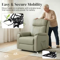 HOMCOM Poltrona Elettrica Alzapersona Reclinabile 170° in Pelle Finta Traspirante con 2 Motori, Telecomando, 4 Ruote, Freno, Poggiapiedi, Tasche Laterali, Crema(m-8)