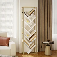HOMCOM 10 Shelf Modern-Style Bookshelf - Gold Tone/White(m-8)
