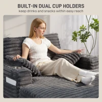 HOMCOM Szezlong 2-osobowy, sofa z funkcją spania 134 x 151 cm z uchwytami na napoje, do salonu, szara(m-7)