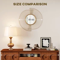 HOMCOM Oglindă de Perete Rotundă, Oglindă Modernă cu Benzi Metalice și Design Plisat, Decor de Perete pentru Living, Dormitor și Hol, 60x60 cm, Auriu(m-7)