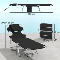 Outsunny 5-Position Adjustable Sun Loungers Set of 2 with Reading Hole and Side Pocket, Black(m-3)