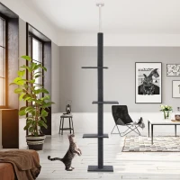 PawHut Arbre à chat poteau à griffer hauteur réglable dim. 43L x 27I x 228-260H cm 4 niveaux d'activités gris(m-9)