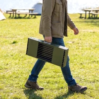 Outsunny Portable BBQ Grill, Foldable Charcoal Grill for Camping and Picnics with 2 Side Shelves and Handle, Green(m-9)