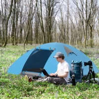 Outsunny Tente de camping 2-3 personnes dôme légère ventilée avec portes zippées sac de transport inclus 268 x 214 x 103 cm bleu(m-10)