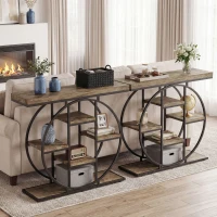 HOMCOM Industrial Console Table with Storage Shelves - Rustic Brown(m-7)