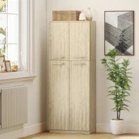 HOMCOM Minimaler Aufbewahrungsschrank mit 2 Schrankfächern und verstellbaren Regalböden, Holz in Eiche, 59x31x155 cm(m-4)