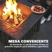 Outsunny Brasero Exterior de Acero Cuadrado 67x67x47 cm Brasero Exterior Jardín con Atizador Tapa de Malla para Fiesta Negro(m-4)