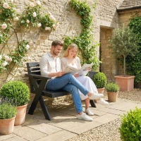 Outsunny 2 Seater Wooden Garden Bench, Slatted Patio Bench with Armrest and Backrest, Black(m-8)