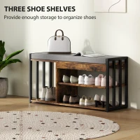 HOMCOM Shoe Storage with Seat, Upholstered Entryway Bench, Shoe Bench with 3 Open Shelves for Hallway, Rustic Brown(m-4)