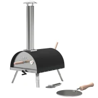 Outsunny Outdoor Pizza Oven Foldable Legs Pellet Wood Fired Pizza Maker w/ 12" Rotating Stone and Peel(m-11)