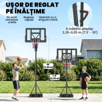 SPORTNOW Coș de Baschet Reglabil 235-305cm, Rezistent la Impact, Negru(m-4)