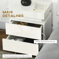 HOMCOM Mesa de Cabeceira com Luz LED Mesa de Cabeceira  Painel de Alto Brilho 2 Gavetas e Controlo 45x35x52 cm Branco(m-7)