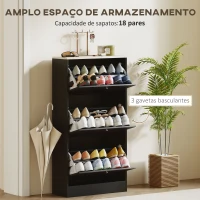 HOMCOM Móvel Sapateira de Entrada com 3 Gavetas Basculantes e Prateleiras Ajustáveis para 18 Pares de Sapatos 60x23,5x115 cm Preto(m-4)