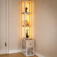 HOMCOM Floor Lamp with Shelves, LED Column Modern Standing Lamp with Fabric Drawer, Adjustable Brightness, Foot Switch for Living Room, Bedroom, Office, White(m-10)