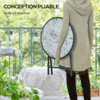 Outsunny Table basse pliante table d'appoint pliante plateau effet marbre en verre trempé structure métal ronde Ø45 x 50 cm blanc(m-4)