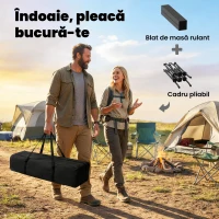 Masă de Picnic Pliabilă și Portabilă Outsunny cu Plasă de Depozitare și Geantă de Transport, pentru Camping și Exterior, Neagră(m-4)