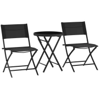 Outsunny 3 Pieces Outdoor Bistro Set, Glass Top Outdoor Table and 2 Folding Chairs with Protecting Feet, Black(m-1)