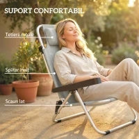 Set Outsunny 2 Șezlonguri Pliabile și Reclinabile pe 4 Poziții cu Suport pentru Cap, din Aluminiu, 62x61x80 cm, Gri(m-5)