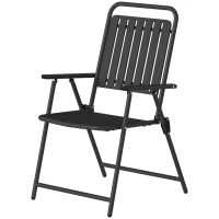Outsunny Folding Garden Chairs, Garden Dining Chairs with Plastic Slatted Seat Back, Armrests, Steel Frame, Set of 4, Black(m-11)