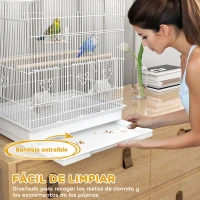 PawHut Jaula para Pájaros Pajarera de Acero con 2 Comederos 2 Perchas Columpio y Bandeja Extraíble Asa 46,5x36x59 cm Blanco(m-5)