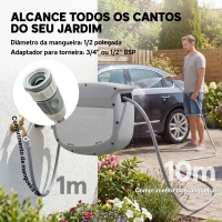 Outsunny Carretel de Mangueira para Jardim 10+1 m com Bico de 2 Modos Bloqueio Automático e Retracção Suporte Orientável 180° Cinza(m-4)