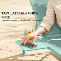 Outsunny Set 2 Șezlonguri cu Măsuță, Șezlonguri Grădină cu Spătar Reglabil.(m-4)