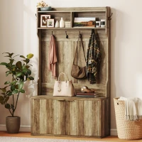 HOMCOM Perchero Zapatero 4 en 1 Perchero Moderno con Estante Abierto para Pasillo Entrada Dormitorio 100x38x172 cm Roble(m-7)