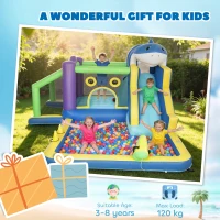 AIYAPLAY Dmuchana zjeżdżalnia 8 w 1 z motywem rekina, dmuchawa, zjeżdżalnia, basen, trampolina dla dzieci 3–8 lat 405x345x235 cm, wielokolorowa(m-9)