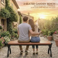 Outsunny Ławka ogrodowa 2-osobowa, ławka z metalową ramą i siedziskiem z listew, meble na taras i do ogrodu(m-4)