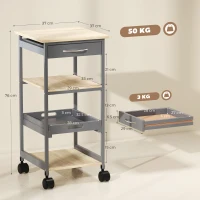 HOMCOM Cărucior de Bucătărie pentru Servire cu Sertar, 2 Rafturi și Tavă Detasabilă, 37x37x76cm, Gri(m-4)