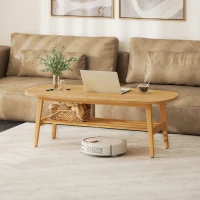 HOMCOM Moderner Couchtisch Niedriger Tisch mit offenem Ablagefach und Holzbeinen für Wohnzimmer Belastbarkeit 100 kg 120x60x42 cm Natur(m-4)