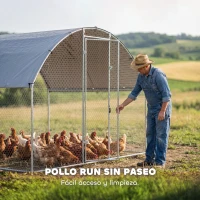 PawHut Gallinero para Exterior 2,8x1,7x1,9 m Cubierta de Tela Oxford Anti-UV Impermeable Pestillos para 5-8 Gallinas Plata(m-7)