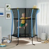 HOMCOM Trampoline pour enfant Ø 1,63 x 1,9 m filet de sécurité porte zippée 6 poteaux rembourrés inclus bleu noir(m-10)