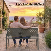 Outsunny Ławka ogrodowa 2-osobowa Metalowa odporna na warunki atmosferyczne Ławka balkonowa z oparciem odpornym na rdzę Geometryczna wytrzymałość do 240 kg(m-5)