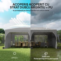 Outsunny Gazebo 3x6 m Pliabil Pop Up cu Înălțime Reglabilă, Gazebo Exterior cu Benzi Reflectorizante, Pereți Laterali, Saci de Nisip, Geantă de Transport, UV50+, pentru Camping, Petreceri, Gri Deschis(m-4)